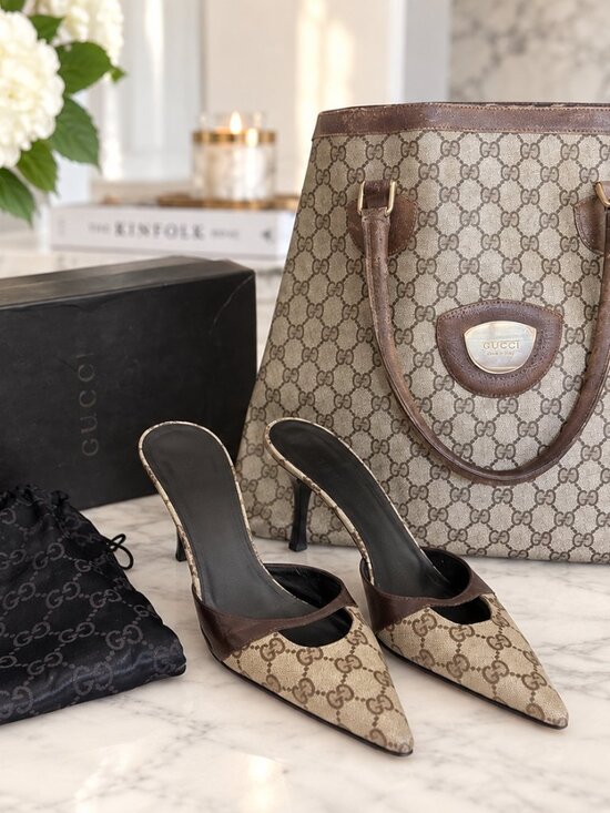 Gucci Shoes - Vintage Gucci GG Monogram Tote + Tom Ford Era Mule Heels 8.5B Y2K